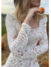Square Neck Ivory Lace Boho Wedding Dress